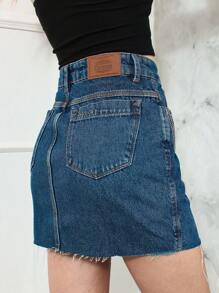 Women Denim Skirts - 深色水洗藍 - 查看 10