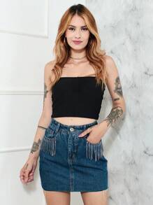 Women Denim Skirts - 深色水洗藍 - 查看 1