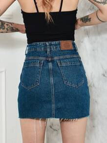 Women Denim Skirts - 深色水洗藍 - 查看 8