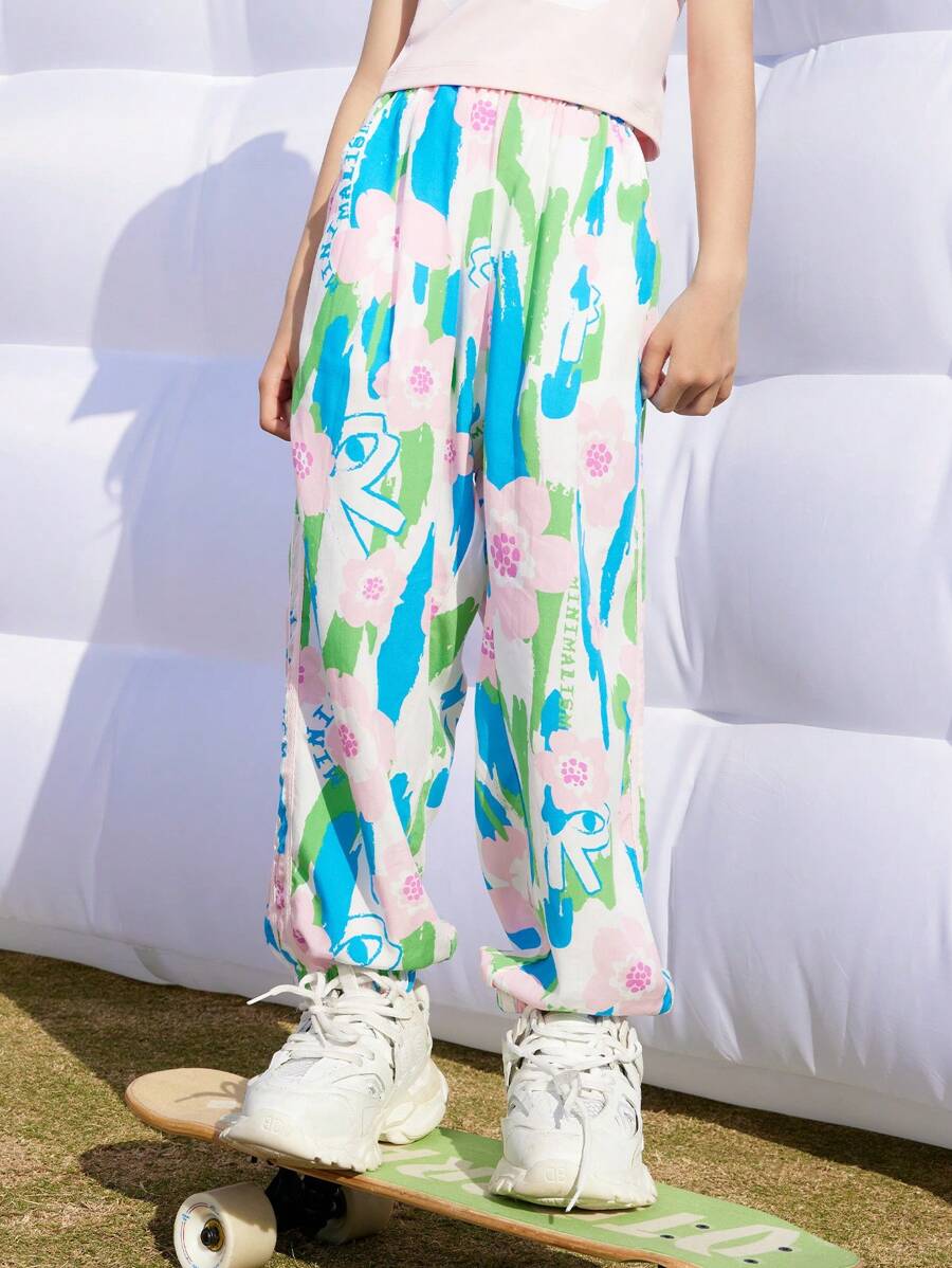 Annil Tween Girl Summer Wear Loose Feet Tie Quần chống muỗi mát mẻ - Hồng - Xem 1