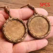 SWEET BELL 5入組復古風格的木製吊墜護身符,圓木質配可調節繩子,適用於項鍊製作,diy珠寶工藝 - 圓形 - 查看 12