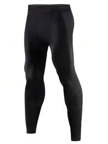 男友风格男士运动紧身裤，适合跑步、健身、篮球训练，高弹力、快干，男友风格男士印花打底七分裤 - 黑色 - 查看 2