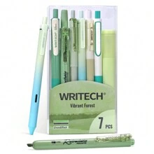 WRITECH Gel Pens Journaling Highlighters: Journal Set Aesthetic Assorted Pastel Color Ink 0.5mm Fine Point Retractable 0.7mm Black Pen Smooth Writing Drawing No Bleed 7ct - Green - View 1