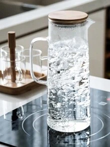 1只大容量耐熱玻璃水壺,配竹蓋,適用於冷熱水壺