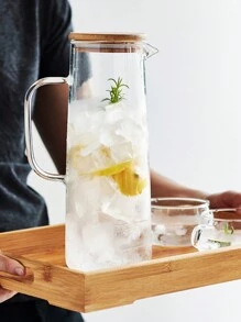 1只大容量耐熱玻璃水壺,配竹蓋,適用於冷熱水壺