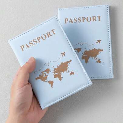 1 chiếc bao da hộ chiếu PU màu xanh nhạt sáng tạo có ngăn đựng thẻ lên máy bay và hộp đựng hộ chiếu thời trang dùng để bảo vệ tài liệu du lịch ngày lễ cho túi đựng đồ du lịch, túi đựng đồ trang điểm, túi đựng mỹ phẩm, hộp đựng đồ đi nghỉ, hộp đựng đồ trang điểm dung tích lớn, đựng son môi, cọ, đồ chăm sóc da, điện thoại di động, tiền xu, đồ dùng nhỏ, dùng cho gia đình, quà tặng, ngày lễ và lễ hội Halloween Giáng sinh đa chức năng, phong cách Boho