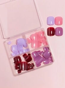 VV MEI JIA ER 96入組（粉色/櫻桃紅/淺紫色/深紫色）短方形按壓式腳趾甲，全覆蓋設計，包括4片有光澤的假腳趾，適用於女性和女孩的夏季美甲套裝，並配有可重復使用的儲物盒 - 彩色 - 查看 4