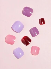 VV MEI JIA ER 96入組（粉色/櫻桃紅/淺紫色/深紫色）短方形按壓式腳趾甲，全覆蓋設計，包括4片有光澤的假腳趾，適用於女性和女孩的夏季美甲套裝，並配有可重復使用的儲物盒 - 彩色 - 查看 6