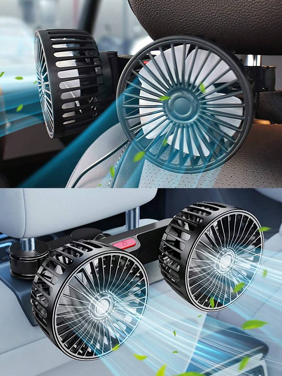 1入組汽車風扇,雙頭後座風扇,風力強勁,三檔風速,5片白色風扇葉片,360度調節角度,高風量,低噪音,有效促進空氣循環,通風,降溫,自駕旅行必備,易於安裝,可折疊並隱藏在靠背下,使用usb供電,3檔固定夾座適用於小型汽車、suv、皮卡等大多數車型。 - 白色 - 查看 1