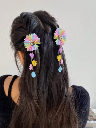 2pcs Women's Double-Sided Flowers Hair Clips,Sweet Three Faux Pearl Six Petals Alligator Hair Clips,Women Fashion Hair Accessories For Daily. Claw Clips Hair Claws Hair Barrettes, School Stuff