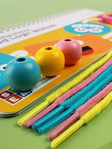 Children's Wooden Bead Stringing Toy With Lacing Cord, Montessori Learning Tool For Sensory Training, Hand-Eye Coordination, Cognitive Development, And Logic Thinking - Navy Blue - View 7