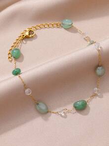 1 Miếng Boho Thời trang Màu xanh lá Đá tự nhiên Vòng chân Đối với phụ nữ Thép không gỉ vòng chân , Thích hợp Đối với bờ biển Kỳ nghỉ - Vàng - Xem 2