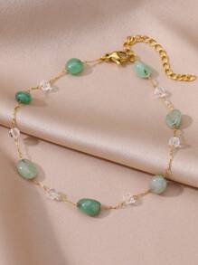 1 Miếng Boho Thời trang Màu xanh lá Đá tự nhiên Vòng chân Đối với phụ nữ Thép không gỉ vòng chân , Thích hợp Đối với bờ biển Kỳ nghỉ - Vàng - Xem 1