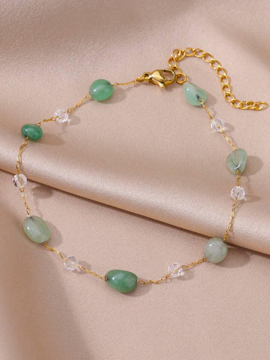 1 Miếng Boho Thời trang Màu xanh lá Đá tự nhiên Vòng chân Đối với phụ nữ Thép không gỉ vòng chân , Thích hợp Đối với bờ biển Kỳ nghỉ - Vàng - Xem 1