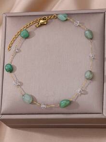 1 Miếng Boho Thời trang Màu xanh lá Đá tự nhiên Vòng chân Đối với phụ nữ Thép không gỉ vòng chân , Thích hợp Đối với bờ biển Kỳ nghỉ - Vàng - Xem 5