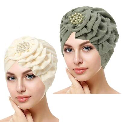 2pcs Floral Amira Islamic Head Scarf Suitable For Solid Color Hat Fashion Headband Female Turban Cap Bonnet Hair Bonnet Turban