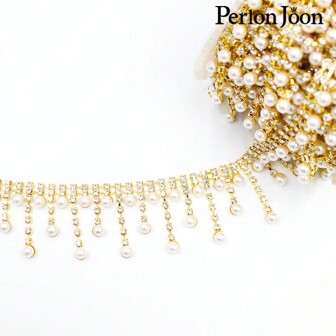 Perlon Joon 1 Yards Bridal Wedding Dress Shoes Decoration Accessories Crystal Ribbon Faux Pearl Rhinestone Trim Fringe Chain