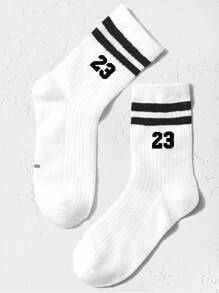 兒童條紋圖案和數字圖案中筒襪 - 黑與白 - 查看 1