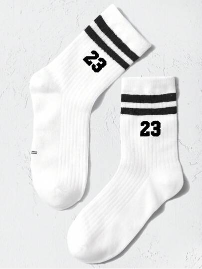 兒童條紋圖案和數字圖案中筒襪