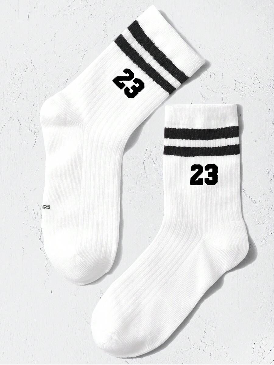 兒童條紋圖案和數字圖案中筒襪 - 黑與白 - 查看 1