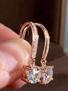 1 Pair Cubic Zirconia Teardrop Earrings For Teens, Suitable For Daily Decoration, Party Jewelry Or Birthday Gift - Rose Gold - View 2