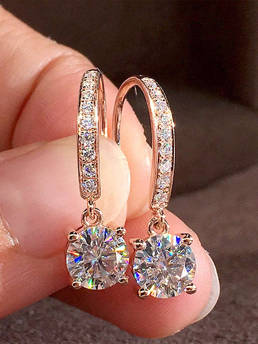 1 Pair Cubic Zirconia Teardrop Earrings For Teens, Suitable For Daily Decoration, Party Jewelry Or Birthday Gift - Rose Gold - View 1
