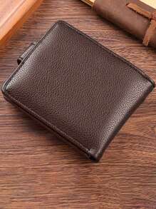 1pc Men's Retro Solid Loose Leaf Coin Purse Small Wallet Large Capacity File Bag Credit Card Holder Wallet, Size: 12cm*9.5cm*2cm, Weight: 74g