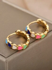 1 对波西米亚海滩风格不锈钢彩色心形耳环，适合女性日常佩戴情人节、妈妈、母亲、母亲节、礼物 - 1 - 查看 9