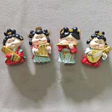 1pc Creative 3d Resin Fridge Magnet Decor Featuring A Beautiful Dressed-Up Chinese Lady Playing Various Musical Instruments Surrounded By Peony, Chinese Cabbage And Swallow - Multicolor - View 2