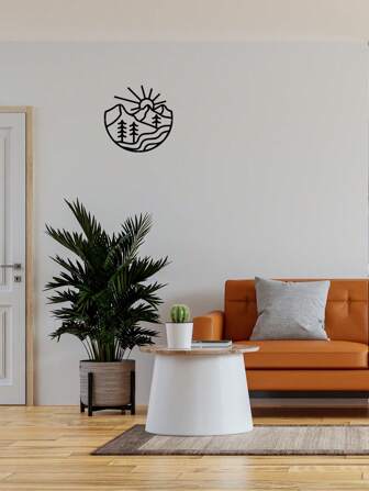 1pc Black Round Sun Setting Scene Iron Home Decoration,Home Decor ,Room Decor,Wall Decor
