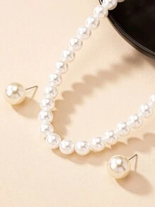 مجموعة من 4 قطع عصرية بسيطة للارتداء اليومي من الأقراط المزيّفة من لؤلؤ والعقد ،إكسسوار سلسلة كولاربون العتيقة، مناسبة للملابس العارضة النسائية العادية