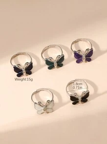 5pcs/Set Stylish And Elegant Lady Ring Set With Metallic Butterfly And Open Design, Suitable For Personalized And Unique Taste - 5 Piece Ring Set - View 4