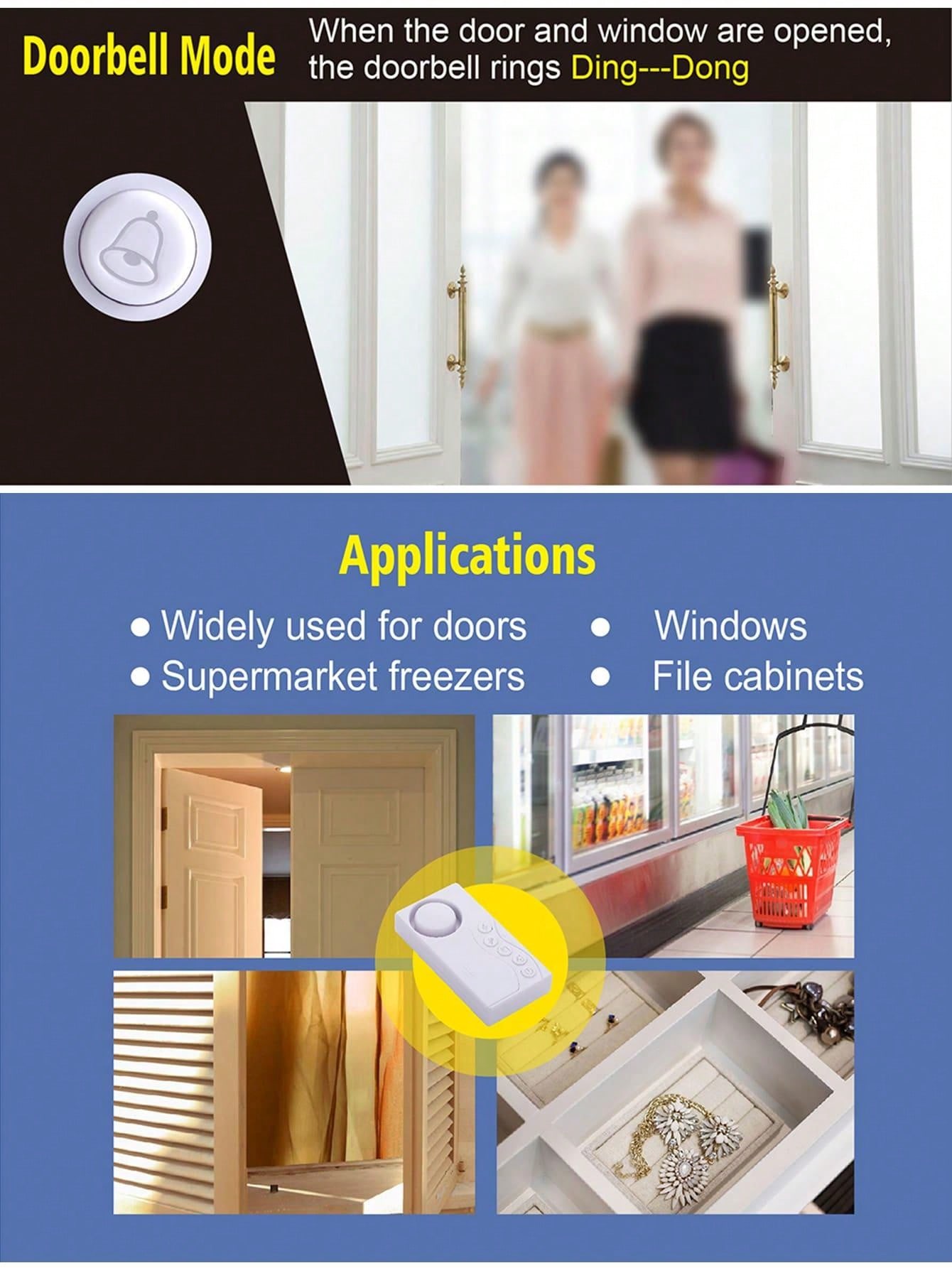 1pc Door & Window Anti-Theft Alarm With 108db Loud Sound For Store And