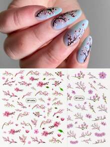 2入組粉色桃花櫻花指甲貼紙和貼紙,浪漫春季花卉裝飾,diy美甲用品 - 彩色 - 查看 3