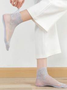 5 Pairs/Set Random Women's Lace Trim Ankle Socks - Multicolor - View 3