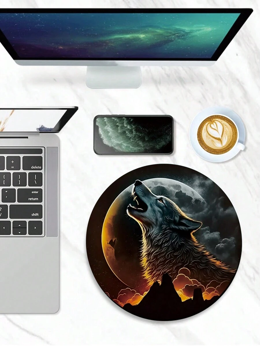1 Miếng Mặt trăng chó sói Miếng lót chuột Với Đế cao su chống trượt , Tròn Kích thước nhỏ , Thích hợp Đối với Không dây , Chơi game bằng chuột , Nhà  , Văn phòng , Có thể giặt được - Nhiều màu - Xem 1