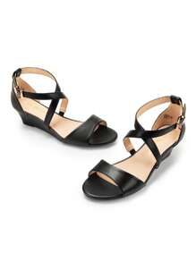 Plataformas y sandalias de cuña para mujer Tira Tobillera Elegante Vacación - NEGRO/PU - Ver 5