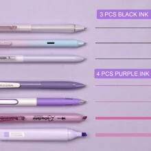 WRITECH Gel Pens Journaling Highlighters: Journal Set Aesthetic Assorted Pastel Color Ink 0.5mm Fine Point Retractable 0.7mm Black Pen Smooth Writing Drawing No Bleed 7ct - Purple - View 2