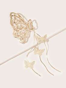 黑色枪链流苏蝴蝶金属发夹配蝴蝶吊坠优雅镂空风格马尾辫夹 - 黑色 - 查看 3