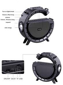 Portable Outdoor Stereo Big G Light Bluetooth Speaker, With Creative Flashlight And Solar Player-Black - Black - View 7