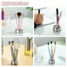 1pc Stainless Steel Toothbrush Holder, Stainless Steel Toothbrush Space Saving Freestanding Rust Proof For Bathroom - Multicolor - View 7