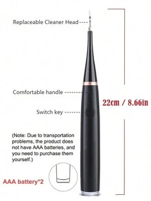 Ultrasonic Tooth Cleaner, Battery-Powered(Excluding Battery) - Black - View 3