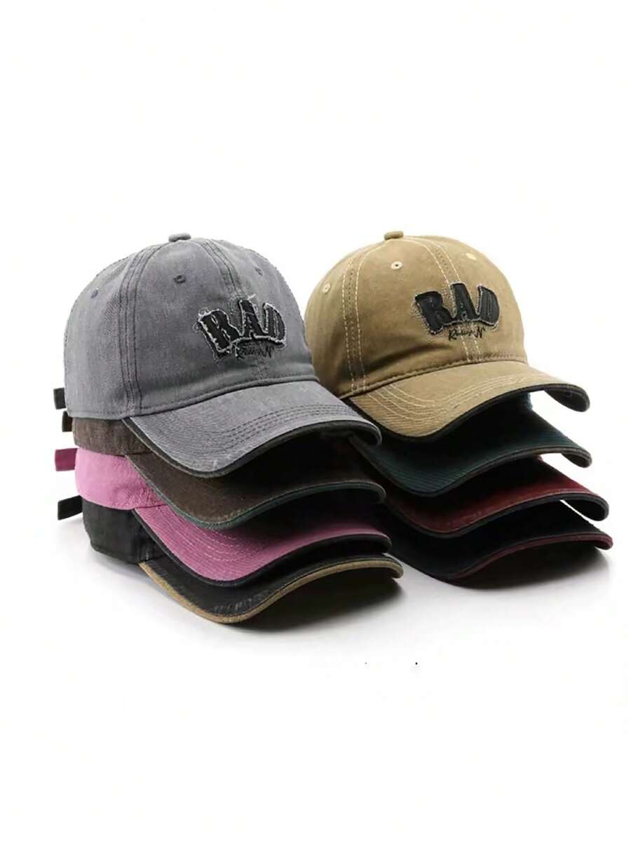 1頂中性時尚防曬棒球帽,卡車司機帽,刺繡復古字母,大地色調拼接,水洗棒球帽 - 字母 - 查看 1