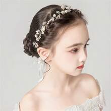 1PC Princess Headpiece White Flower Headband Pearl Hair Dress For Girl And Flower Girls Cute Bridal Wedding Hair Band, Wedding Hair Band Hair Accessories For Girls Teens - White - View 4