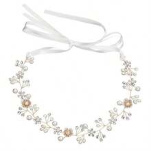 1PC Princess Headpiece White Flower Headband Pearl Hair Dress For Girl And Flower Girls Cute Bridal Wedding Hair Band, Wedding Hair Band Hair Accessories For Girls Teens - White - View 7