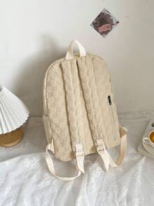2024 New Checkerboard Backpack For Female High School Students, Junior High School Students, Large Capacity Backpacks, Simple And Versatile Girl Backpack - Beige - View 6
