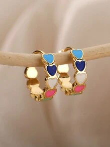 1 对波西米亚海滩风格不锈钢彩色心形耳环，适合女性日常佩戴情人节、妈妈、母亲、母亲节、礼物 - 1 - 查看 1