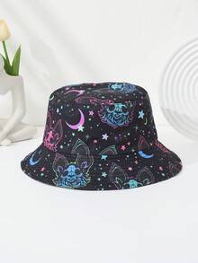 1入組女士多色印花可反轉防曬休閒漁夫帽，適用於日常穿著 - 彩色 - 查看 7