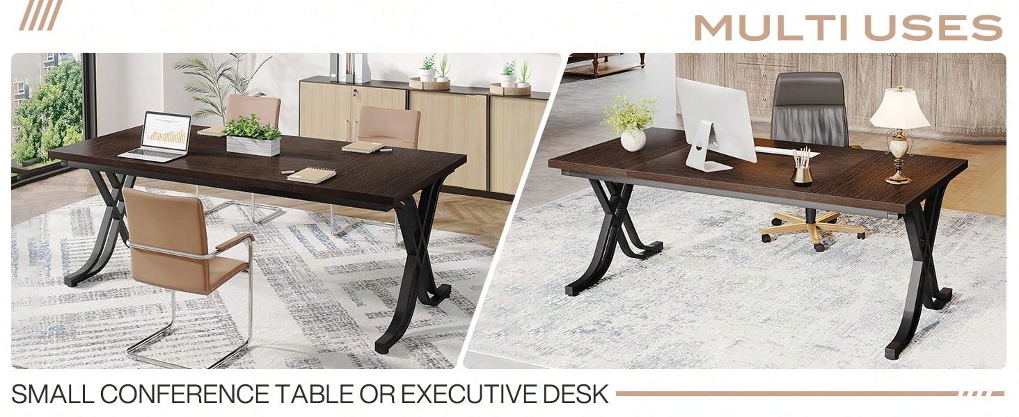 Tribesigns 63" Farmhouse Executive Desk - Brown Wooden Office Computer Desk With Sturdy Legs