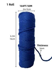 1 Rollo De Cuerda Con Grosor De 3mm Y Longitud De 164 Pies / 50 Metros Para Tapiz De Bricolaje - Azul - Ver 2
